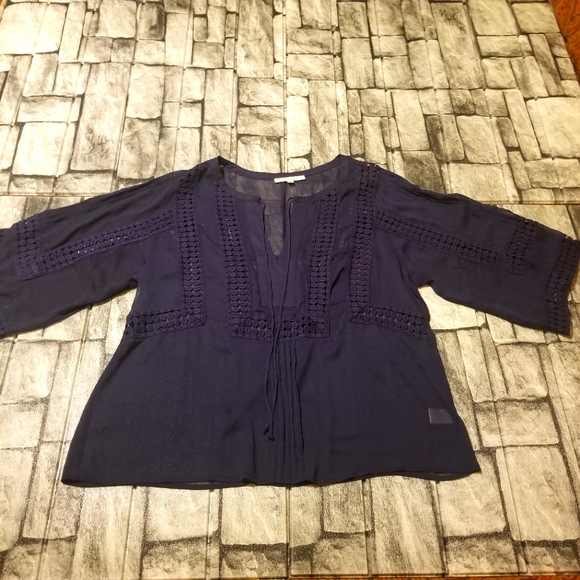 Daniel Rainn Top Womens Size Large Blue Boho Blouse Crochet - Picture 2 of 8